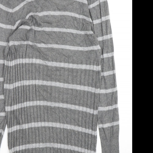 Soon Womens Grey V-Neck Striped Polyester Cardigan Jumper Size 12