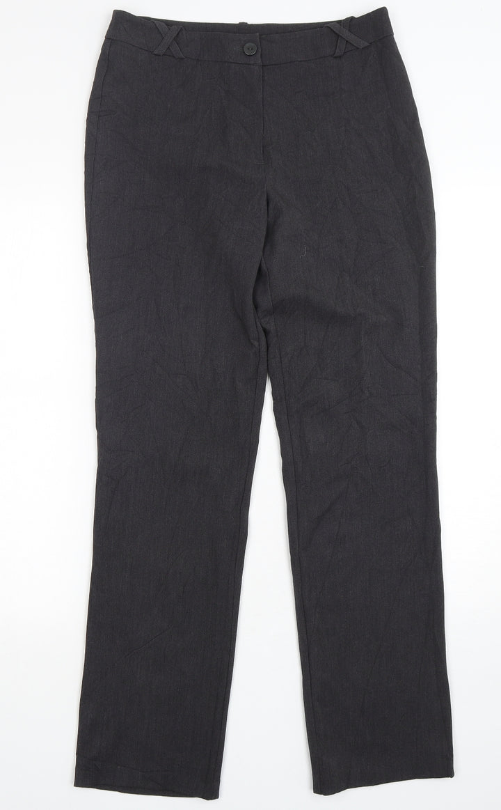 Contempo Womens Grey Polyester Trousers Size 8 L31 in Regular Button