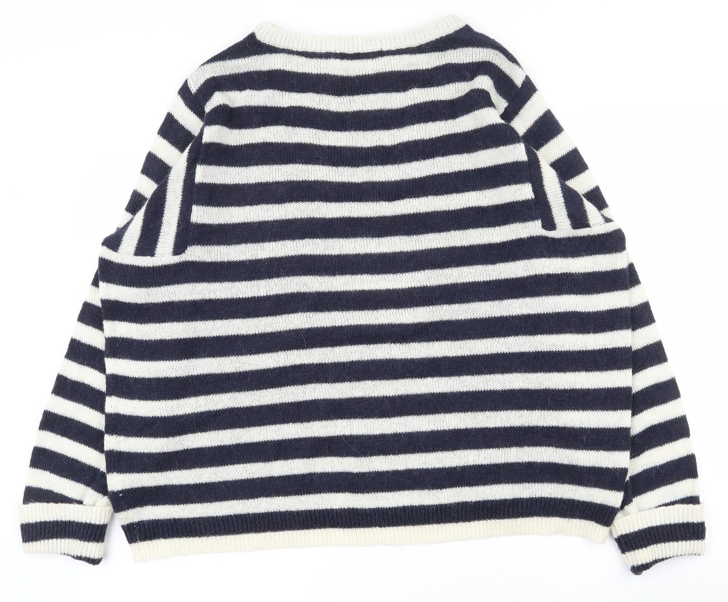 George Womens Blue Round Neck Striped Acrylic Pullover Jumper Size 16