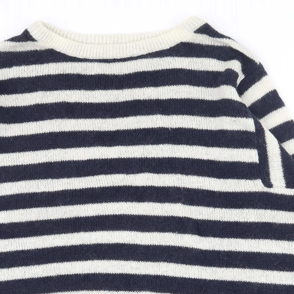 George Womens Blue Round Neck Striped Acrylic Pullover Jumper Size 16