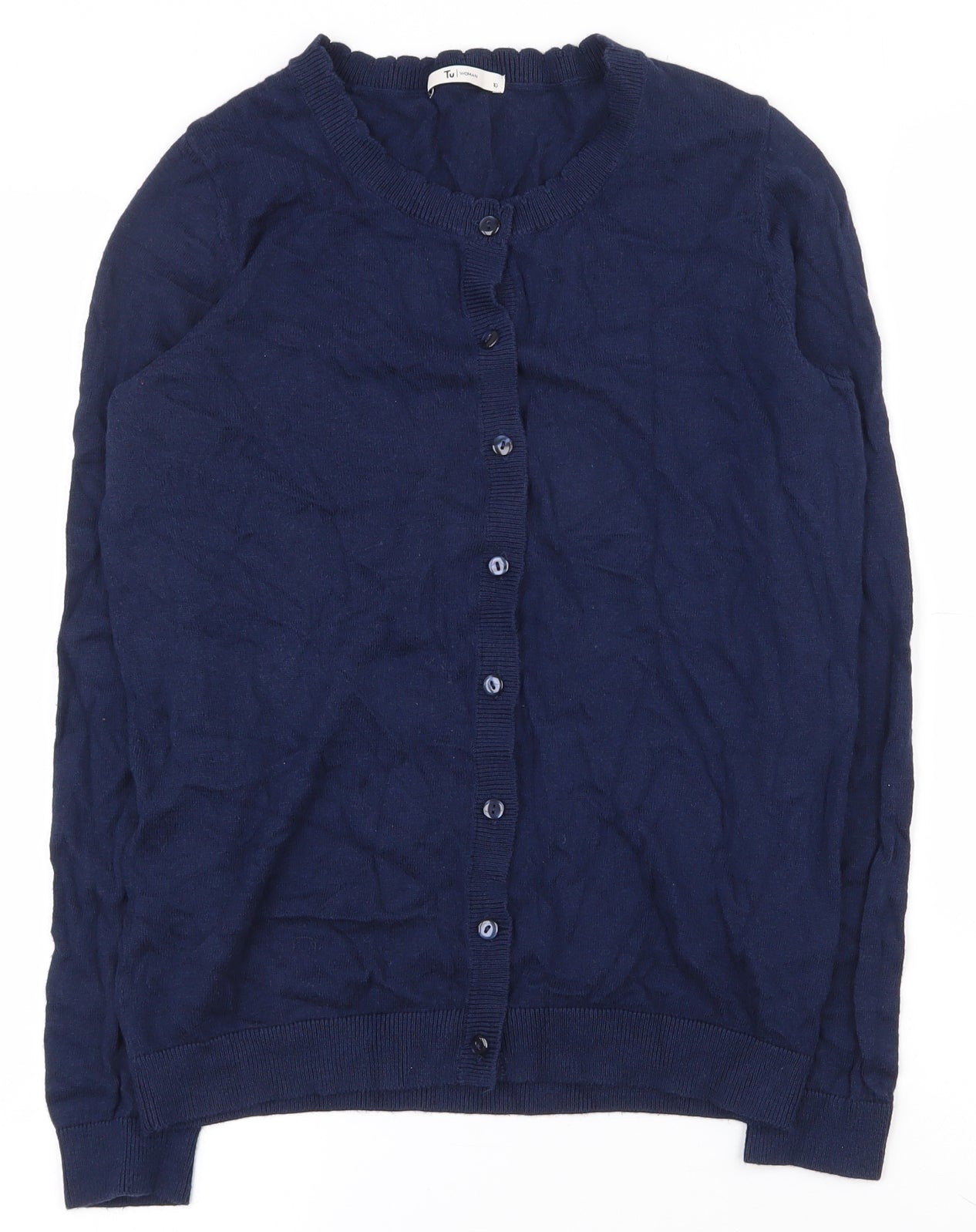 Tu  Womens Blue Round Neck  Cotton Cardigan Jumper Size 10
