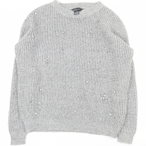 Primark Womens Grey Round Neck  Acrylic Pullover Jumper Size 10