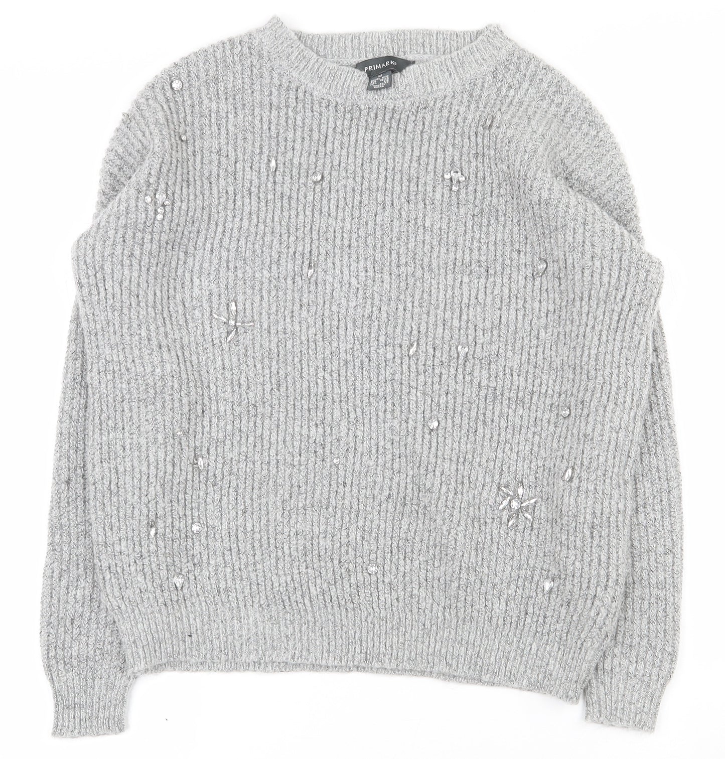 Primark Womens Grey Round Neck  Acrylic Pullover Jumper Size 10