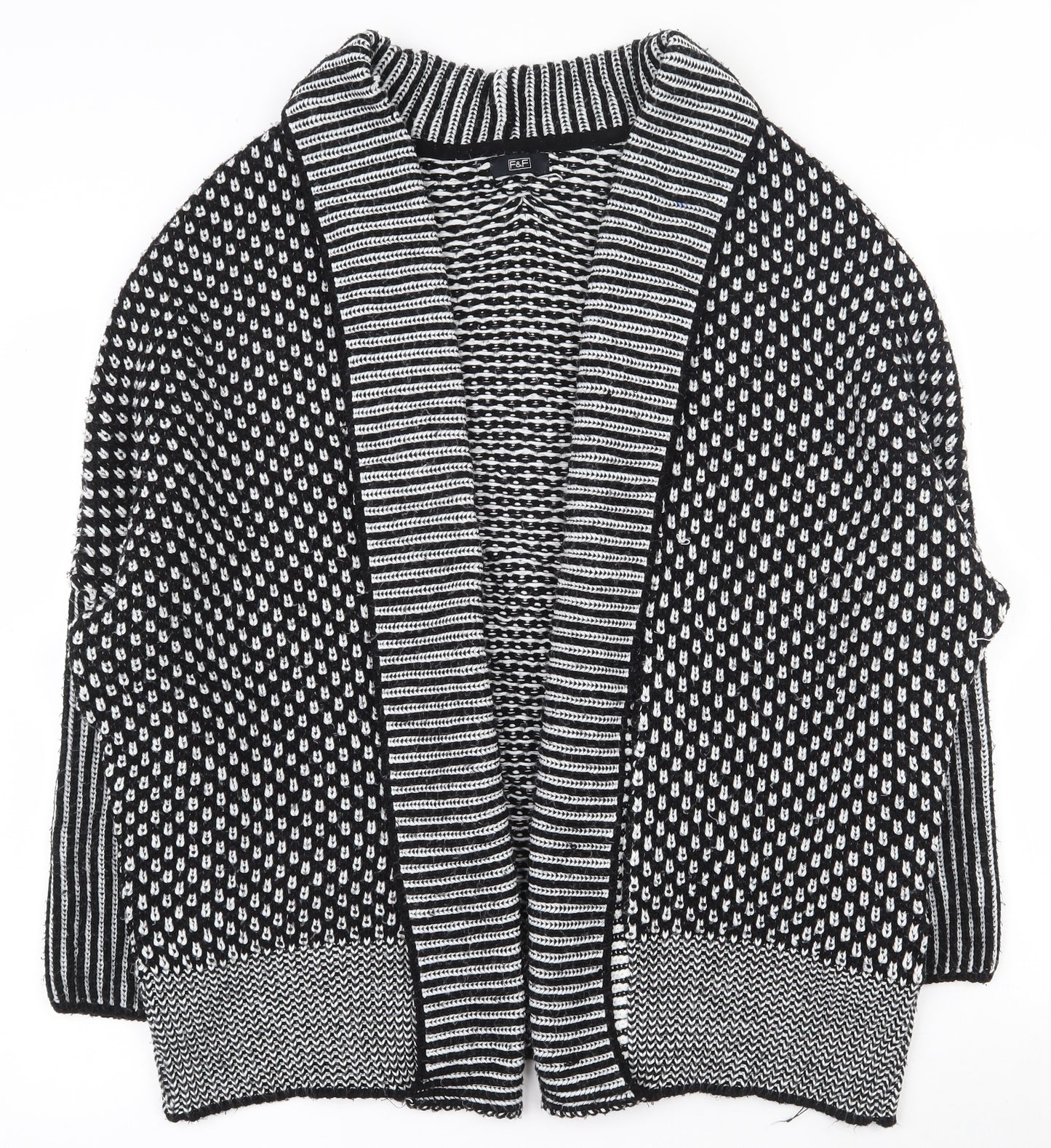 F&F Womens Black V-Neck Geometric Acrylic Cardigan Jumper Size L