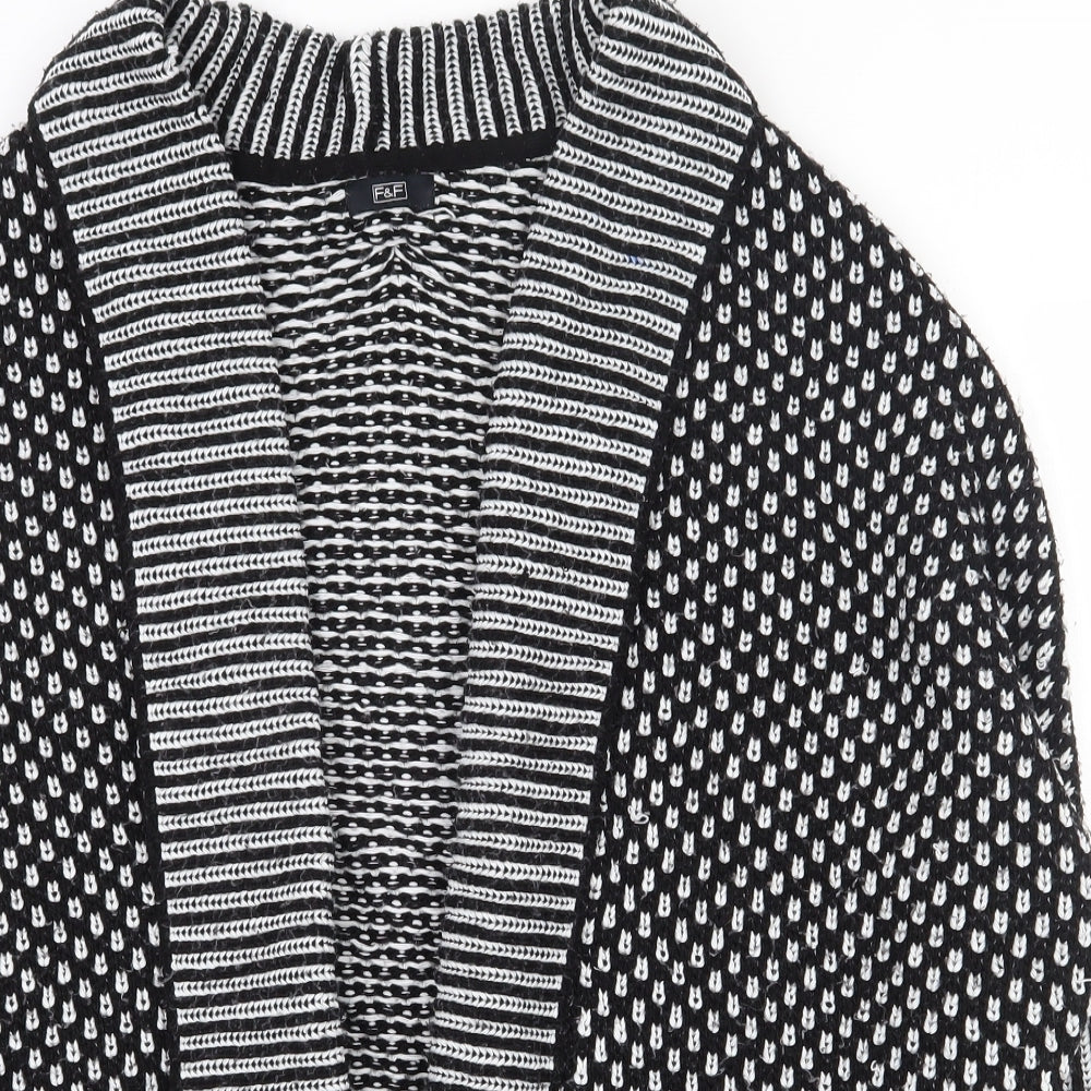 F&F Womens Black V-Neck Geometric Acrylic Cardigan Jumper Size L
