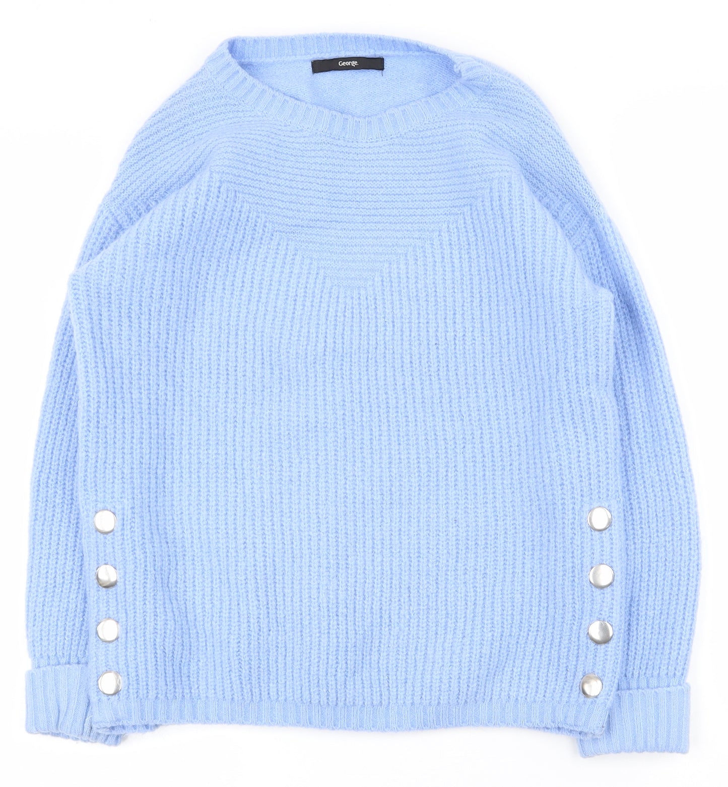 George Womens Blue Round Neck  Acrylic Pullover Jumper Size 8