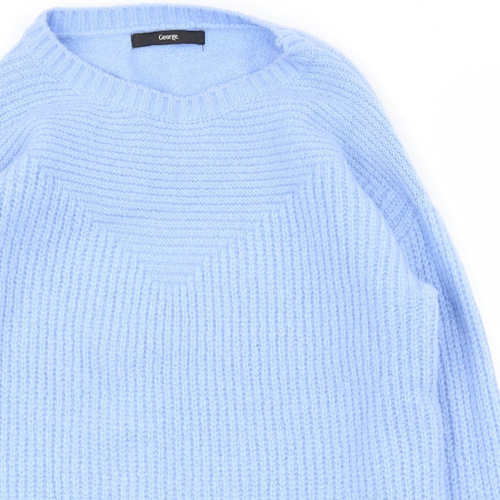 George Womens Blue Round Neck  Acrylic Pullover Jumper Size 8