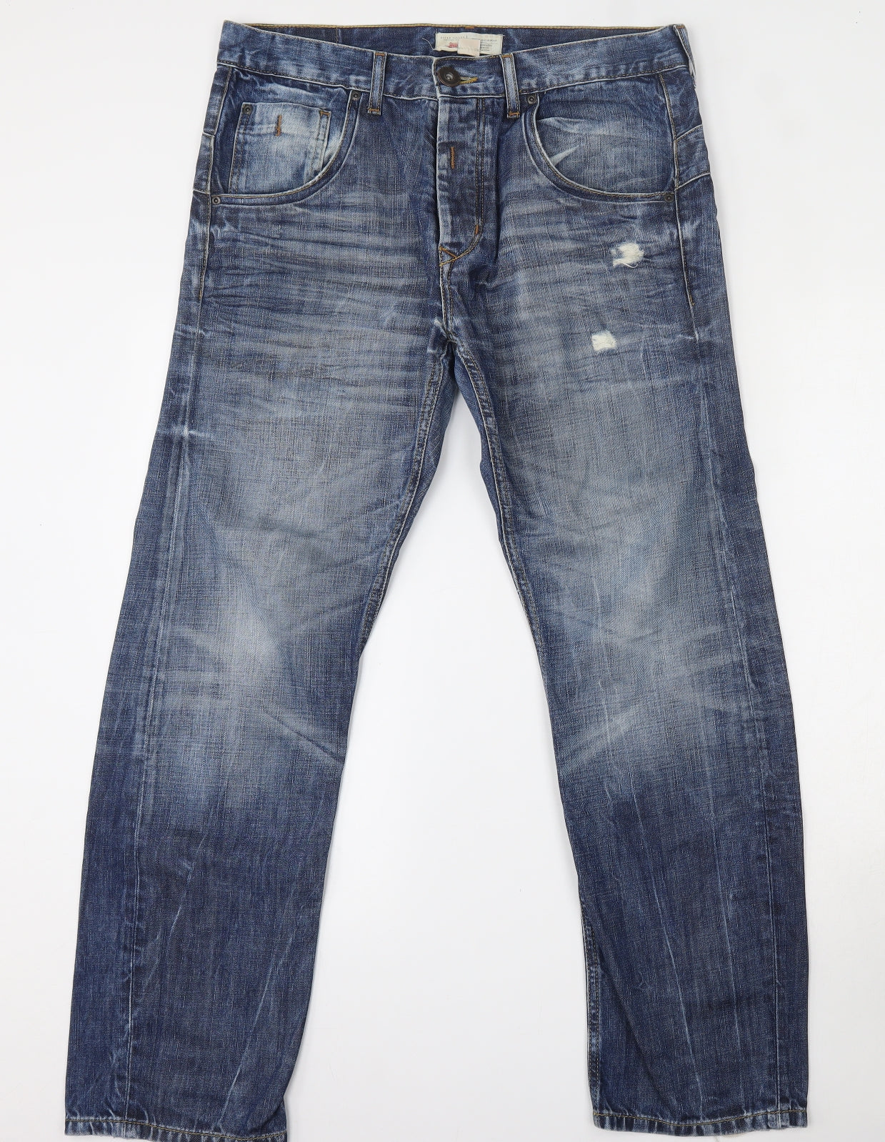 River Island Mens Blue  Cotton Straight Jeans Size 32 L30 in Regular Button