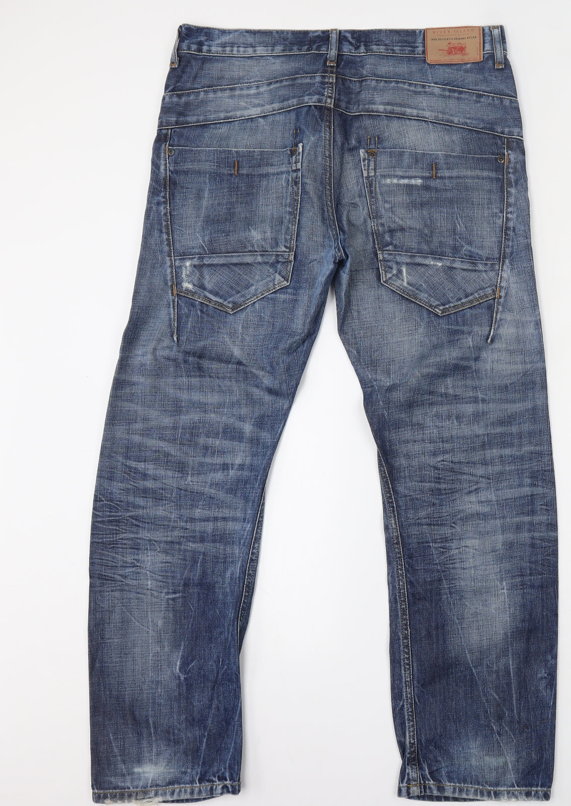 River Island Mens Blue  Cotton Straight Jeans Size 32 L30 in Regular Button