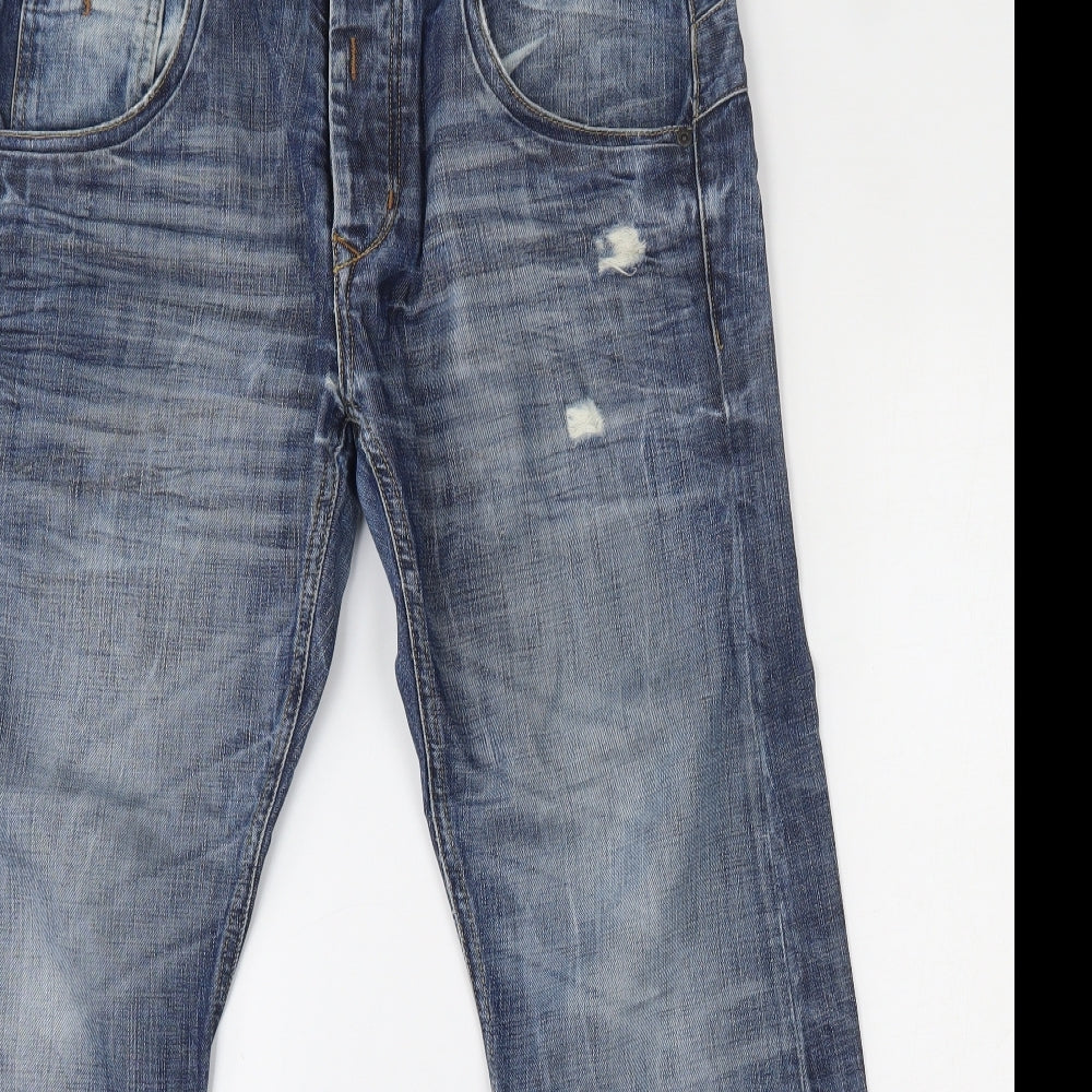 River Island Mens Blue  Cotton Straight Jeans Size 32 L30 in Regular Button