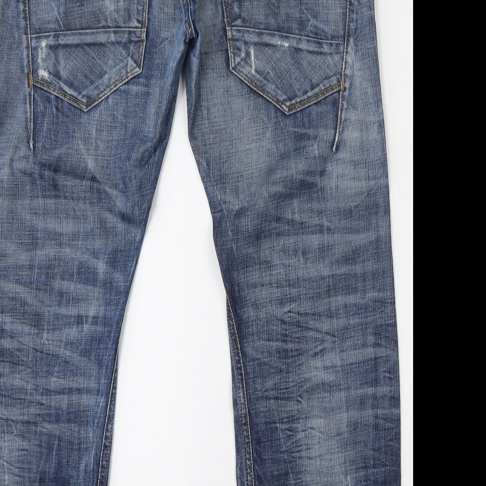 River Island Mens Blue  Cotton Straight Jeans Size 32 L30 in Regular Button
