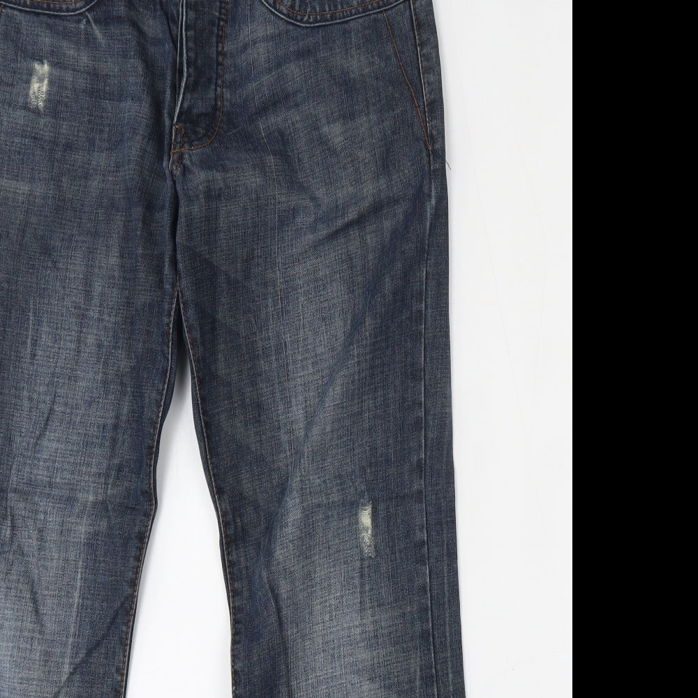 Kingpin Mens Blue  Cotton Bootcut Jeans Size 32 L30 in Regular Button