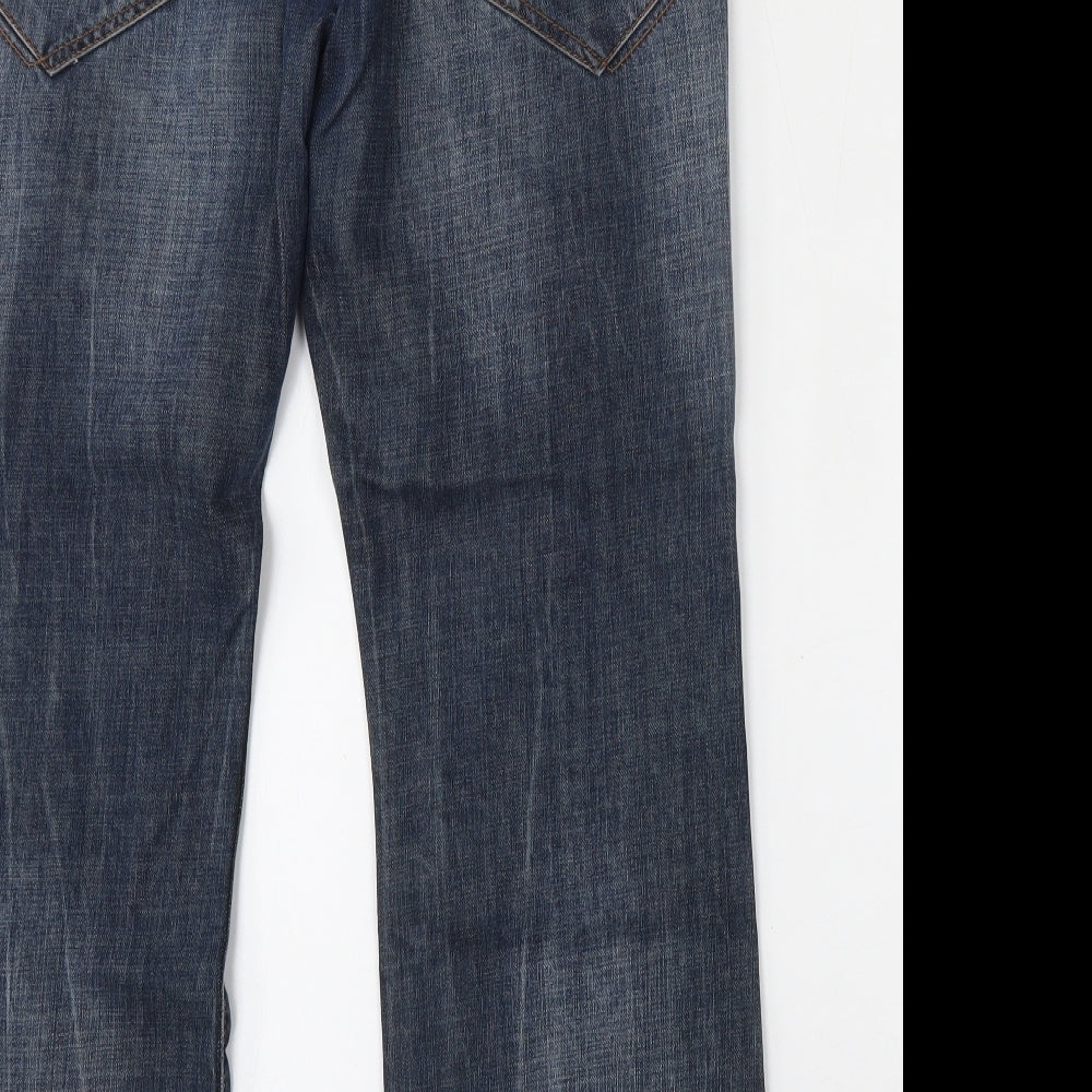 Kingpin Mens Blue  Cotton Bootcut Jeans Size 32 L30 in Regular Button