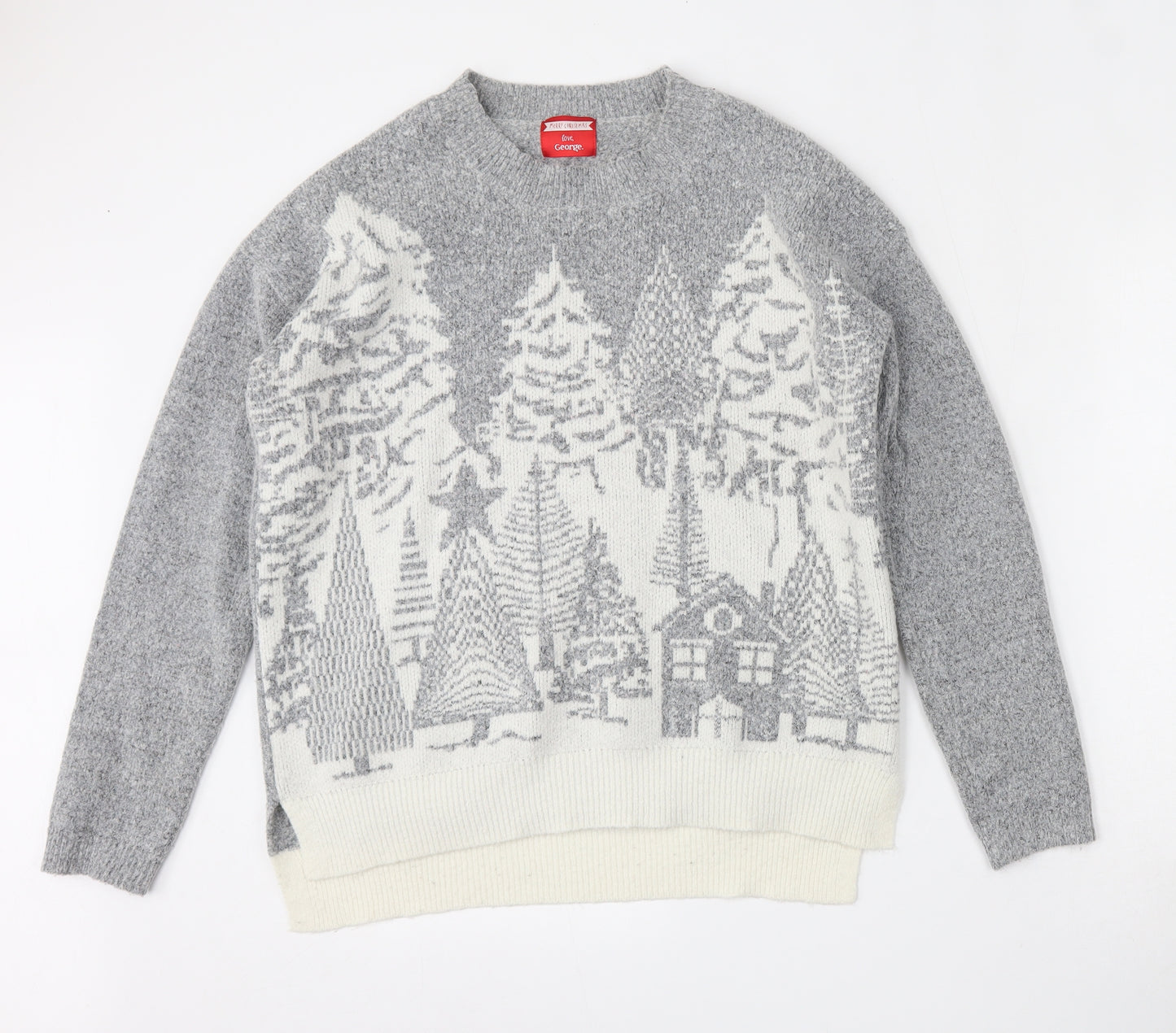 George Womens Grey Round Neck  Acrylic Pullover Jumper Size 12   - Christmas