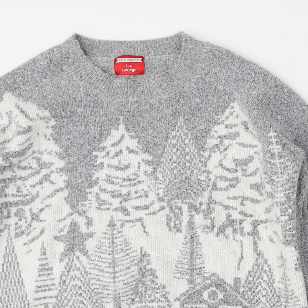 George Womens Grey Round Neck  Acrylic Pullover Jumper Size 12   - Christmas