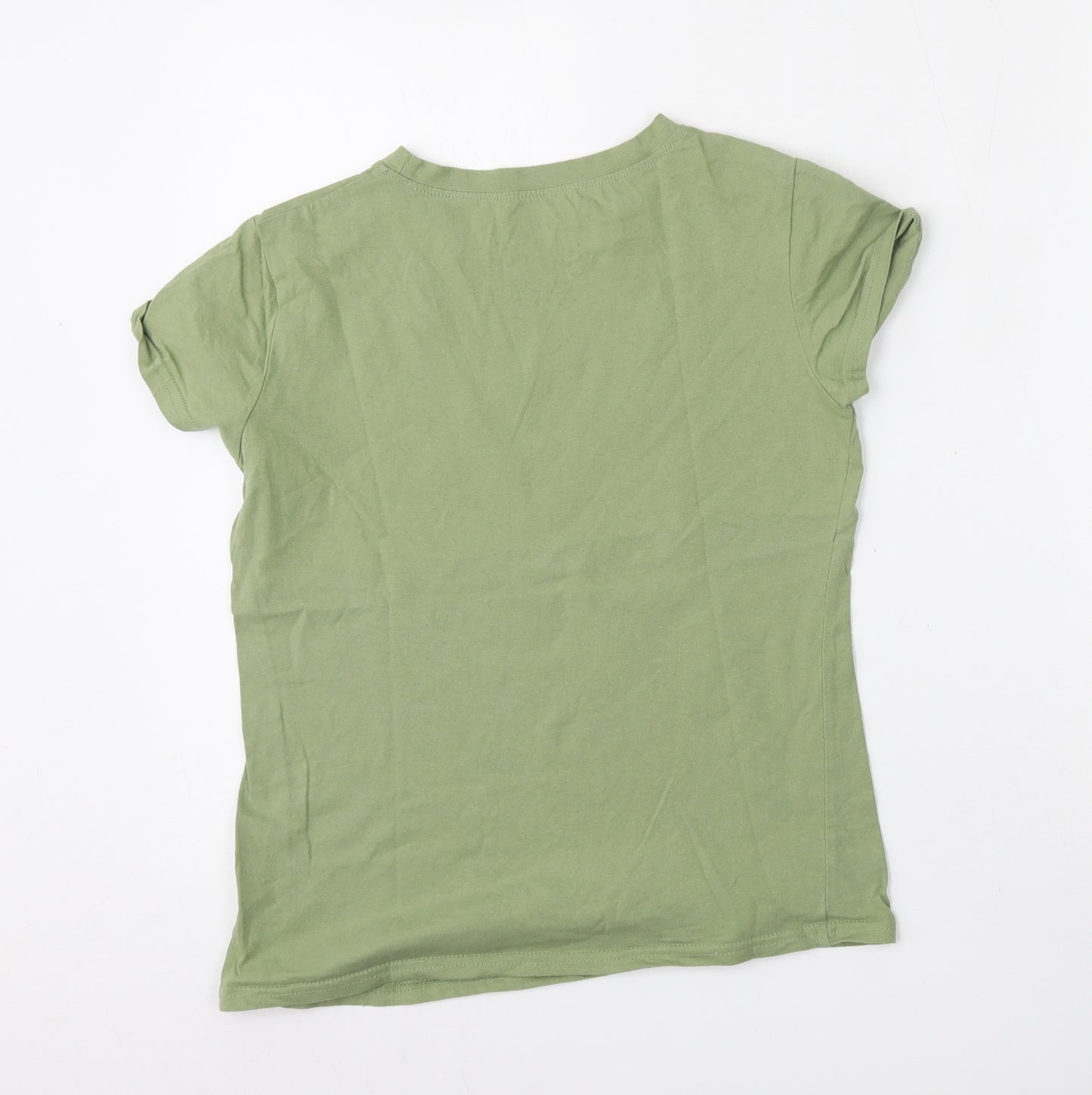Preworn Womens Green  Cotton Basic T-Shirt Size S Round Neck