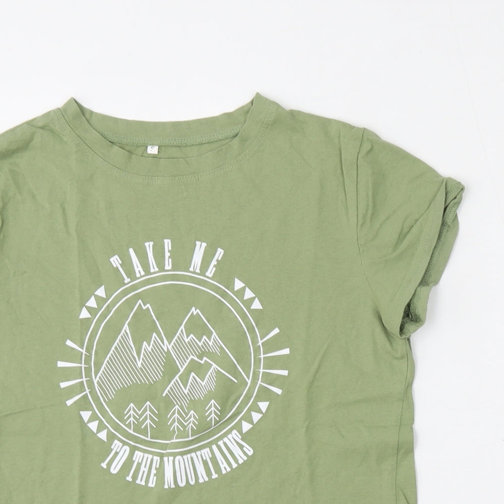 Preworn Womens Green  Cotton Basic T-Shirt Size S Round Neck