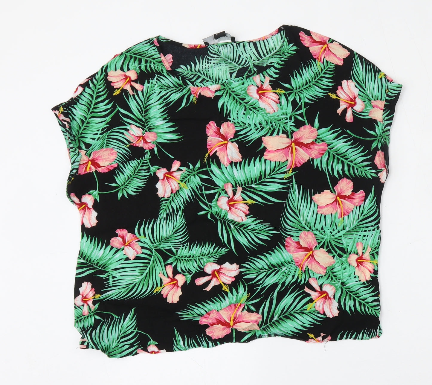 Atmosphere Womens Multicoloured Floral Viscose Basic T-Shirt Size 12 Round Neck