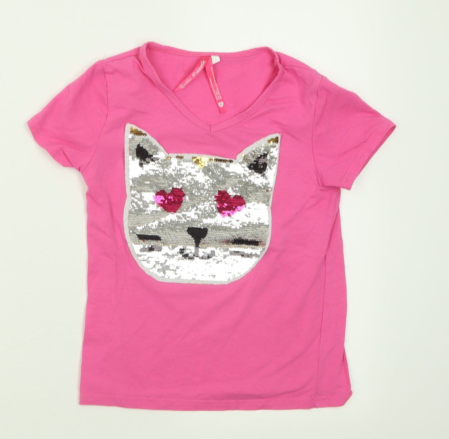 cutie patootie Girls Pink  Cotton Basic T-Shirt Size 10 Years V-Neck Pullover