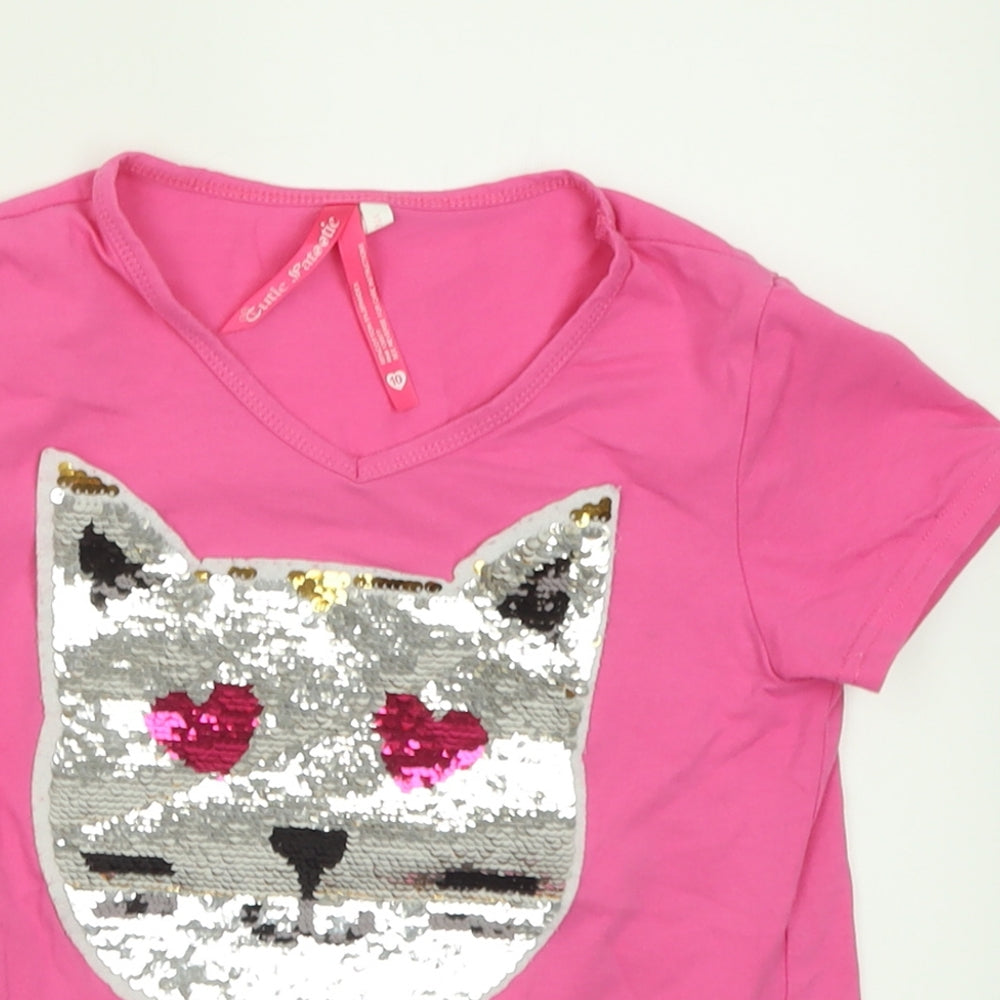 cutie patootie Girls Pink  Cotton Basic T-Shirt Size 10 Years V-Neck Pullover