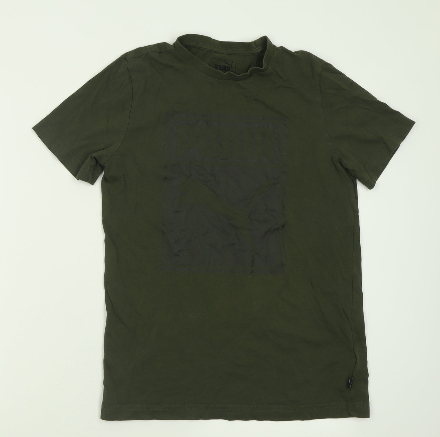 PUMA Boys Green  Cotton Basic T-Shirt Size 13-14 Years Crew Neck Pullover
