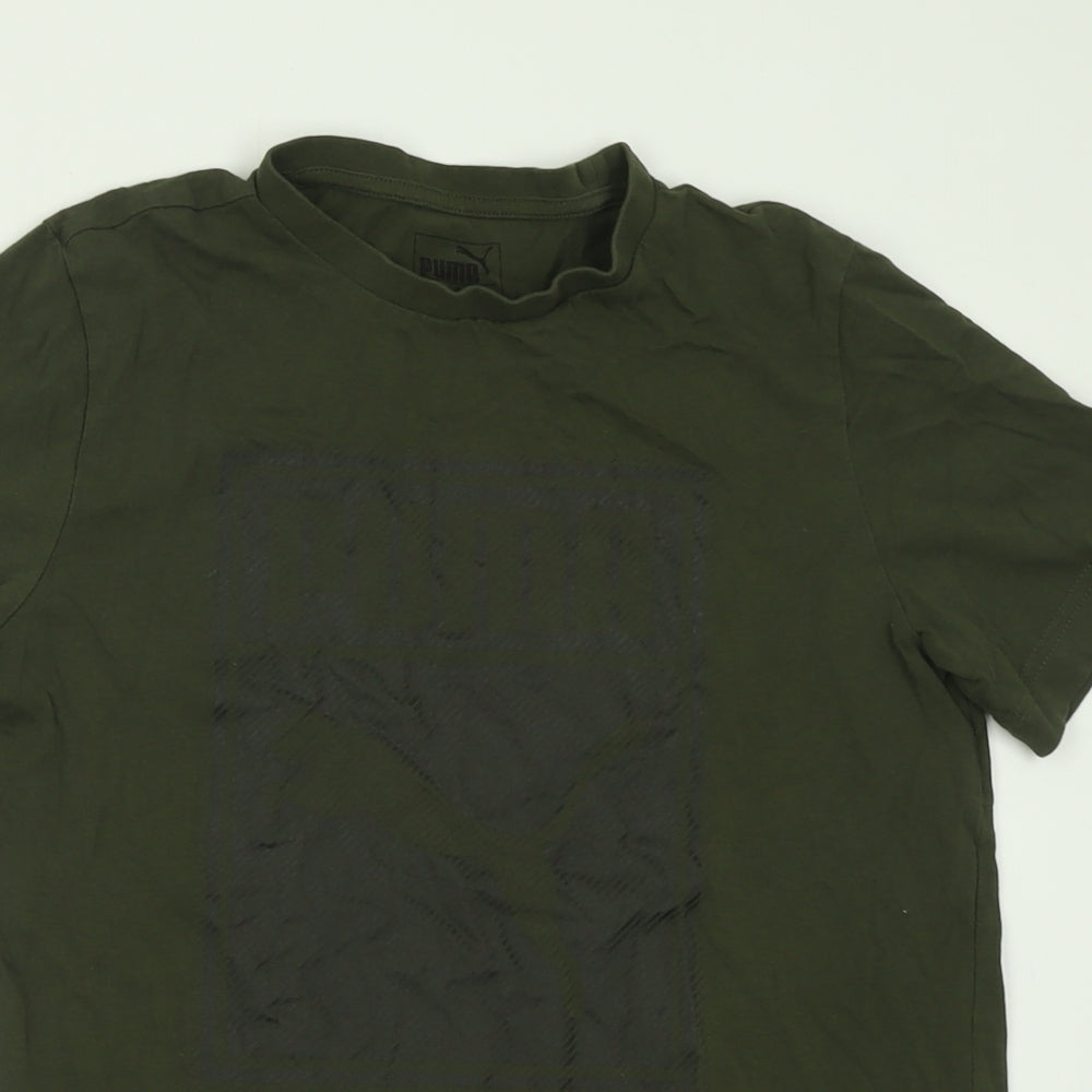 PUMA Boys Green  Cotton Basic T-Shirt Size 13-14 Years Crew Neck Pullover