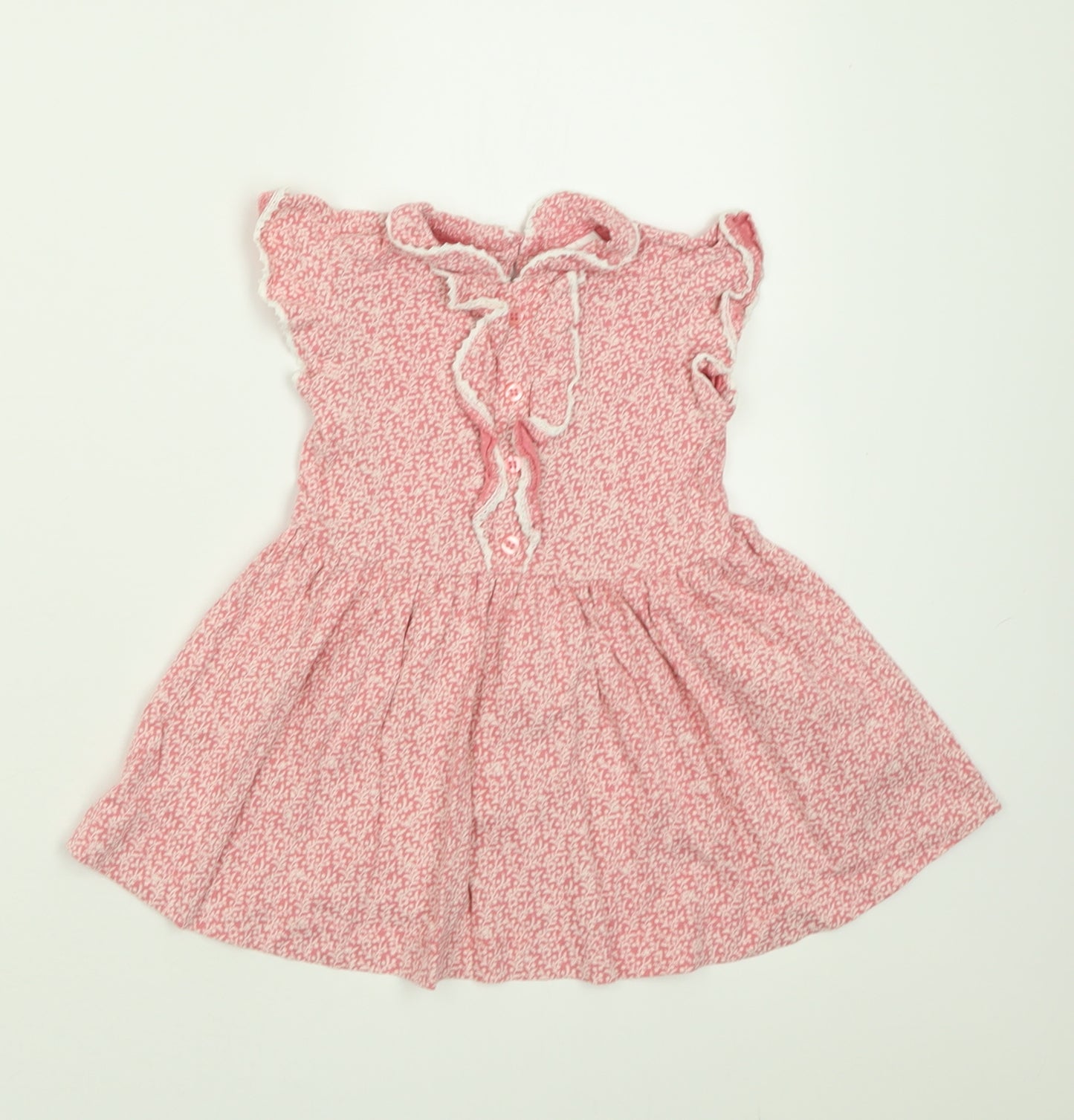 NEXT Girls Pink Floral Cotton A-Line  Size 9-12 Months  Collared Button