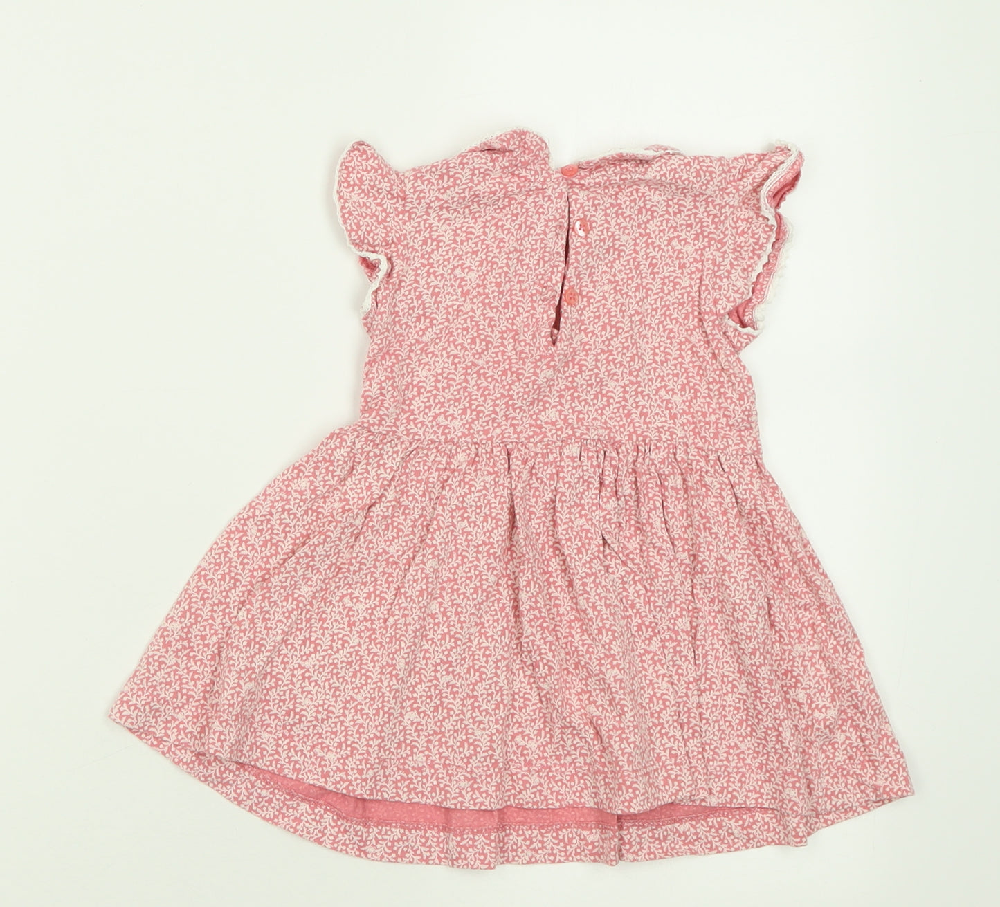 NEXT Girls Pink Floral Cotton A-Line  Size 9-12 Months  Collared Button