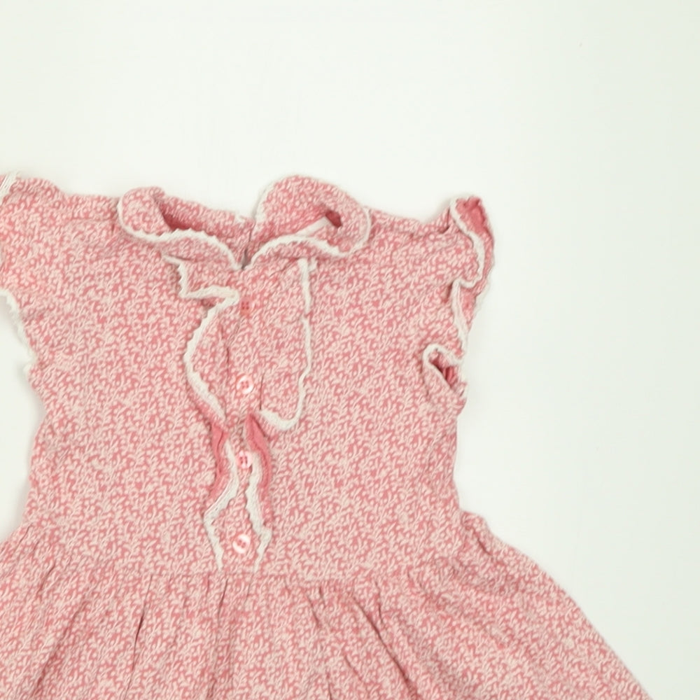 NEXT Girls Pink Floral Cotton A-Line  Size 9-12 Months  Collared Button