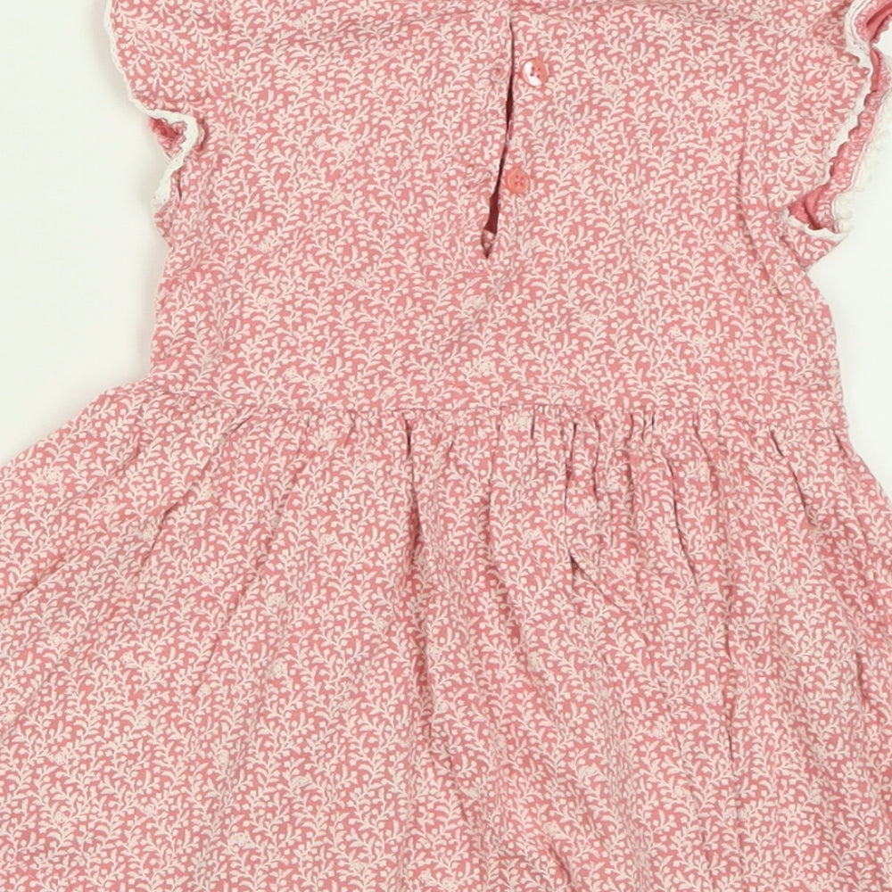 NEXT Girls Pink Floral Cotton A-Line  Size 9-12 Months  Collared Button