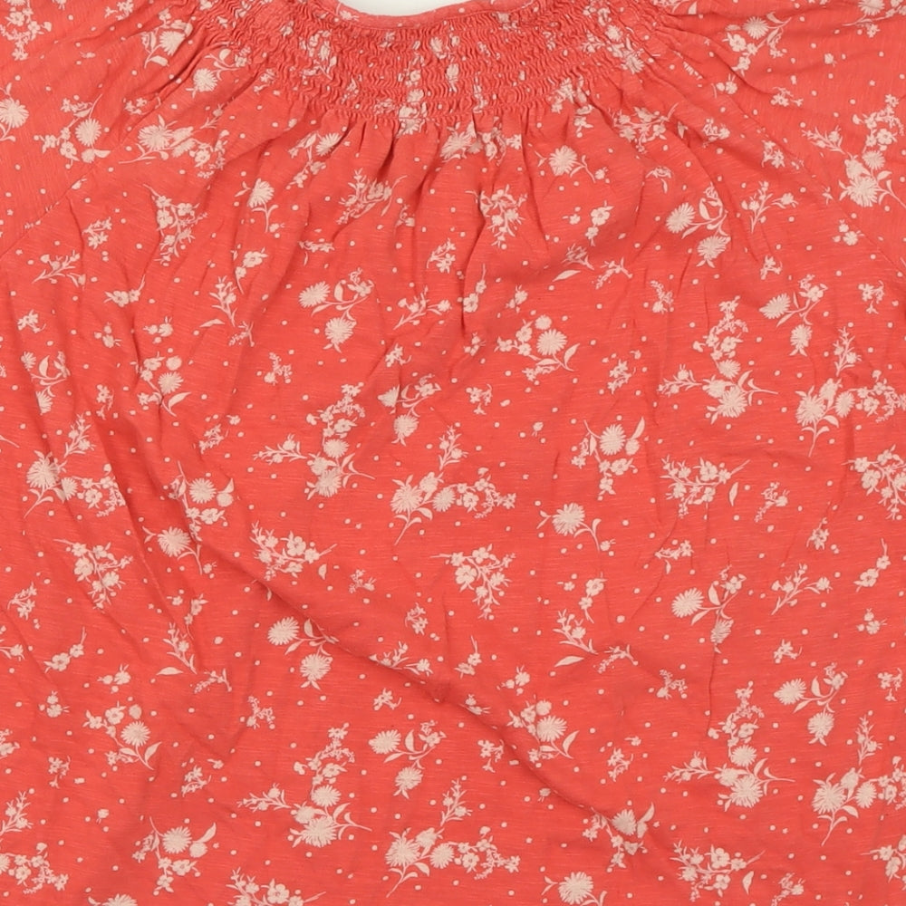 Marks and Spencer Womens Red Floral Cotton Basic T-Shirt Size 14 Crew Neck