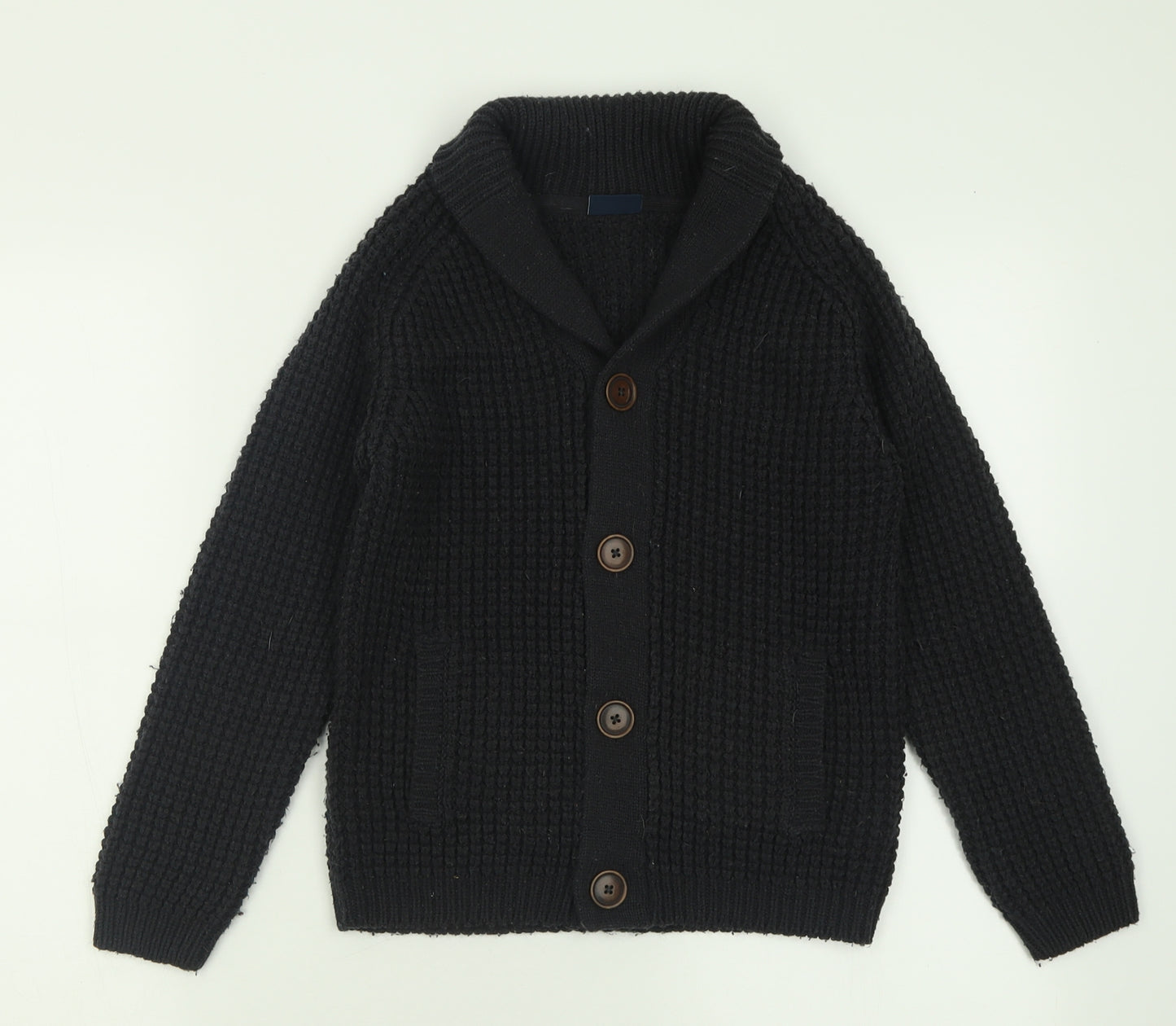 NEXT Boys Black V-Neck  Acrylic Cardigan Jumper Size 9 Years  Button
