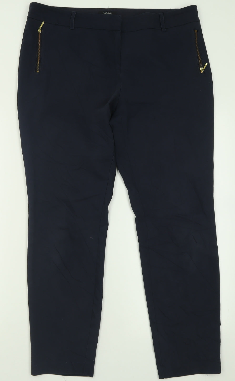Papaya Womens Blue  Cotton Capri Trousers Size 16 L28 in Regular Hook & Eye