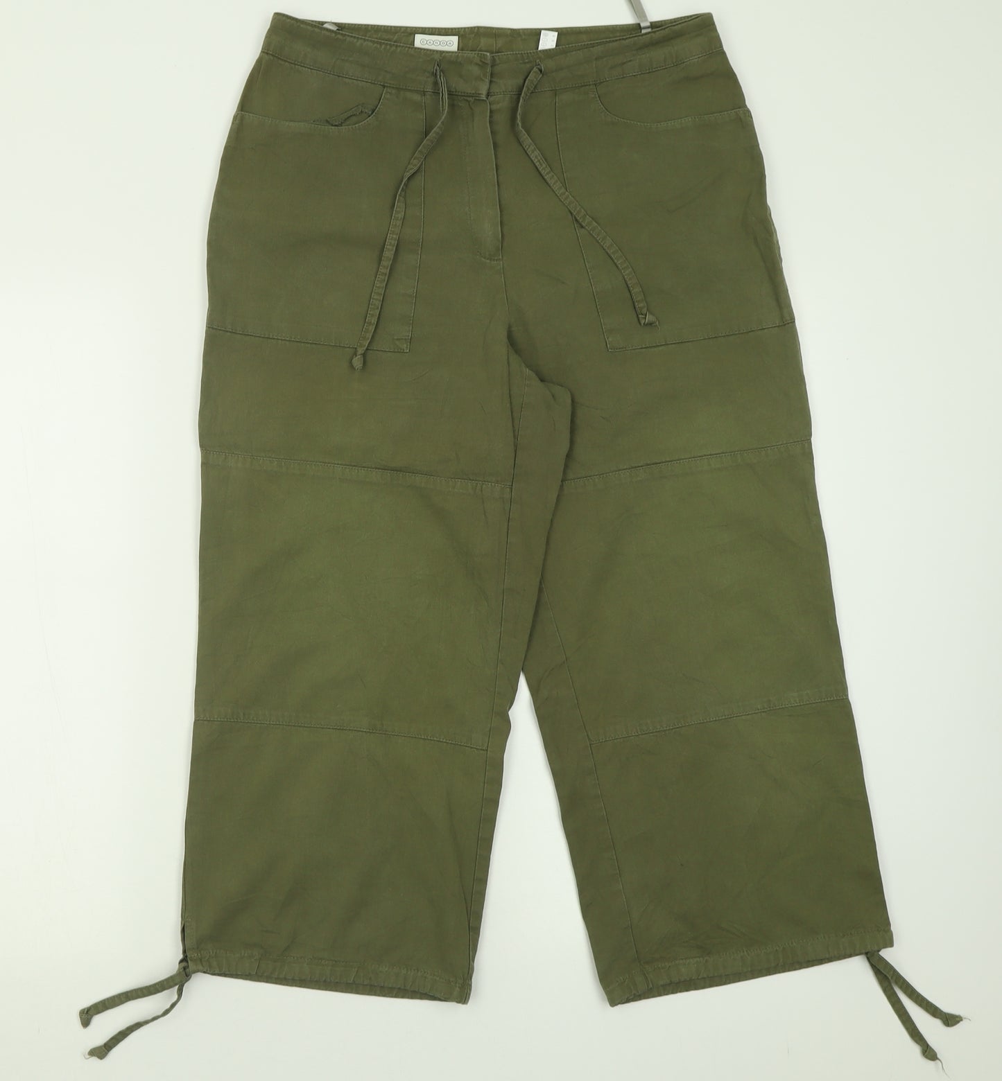 Canda Womens Green  Cotton Cropped Trousers Size 16 L22 in Regular Button