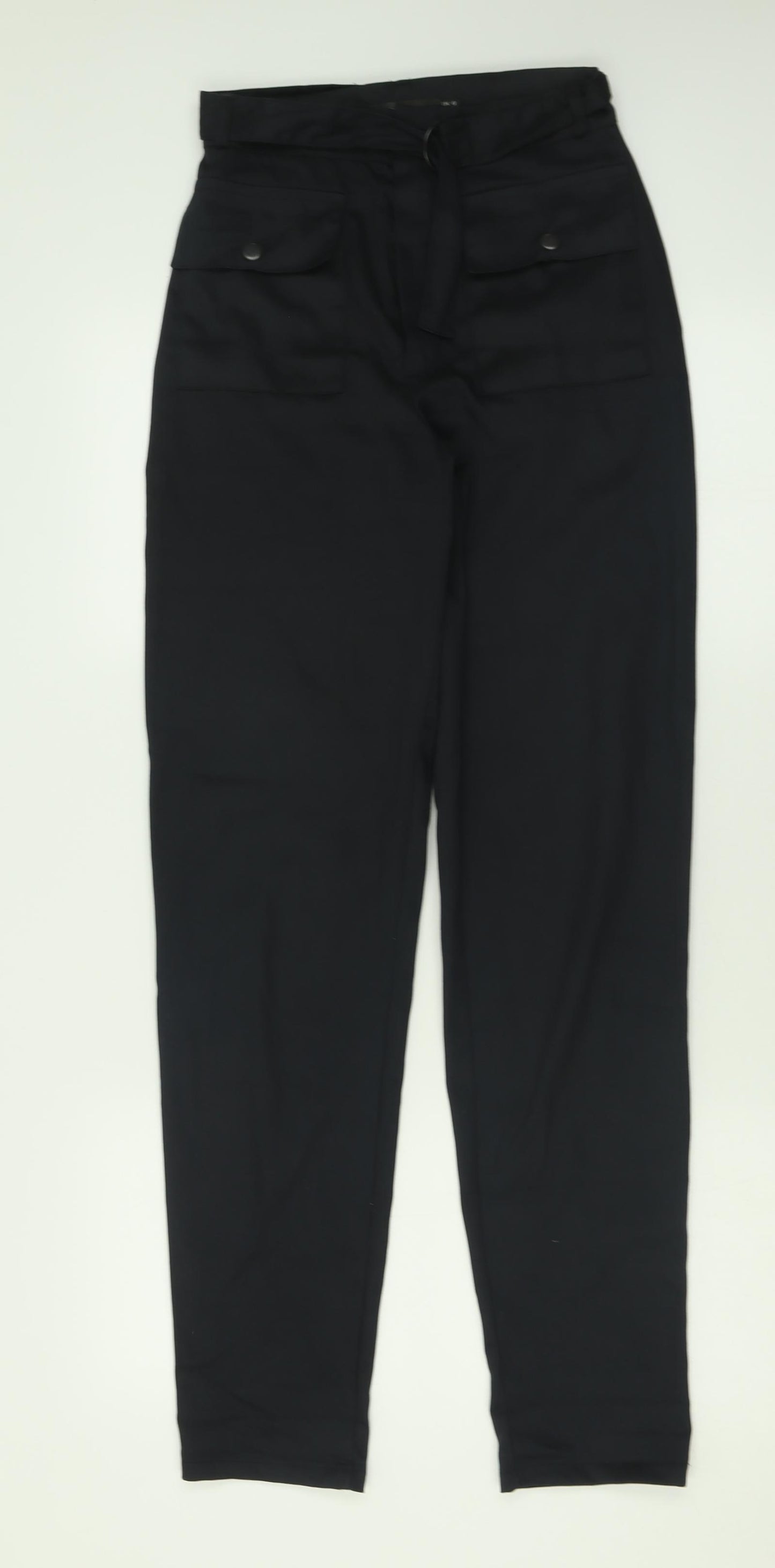 PRETTYLITTLETHING Womens Black  Polyester Cargo Trousers Size 6 L30 in Regular Button
