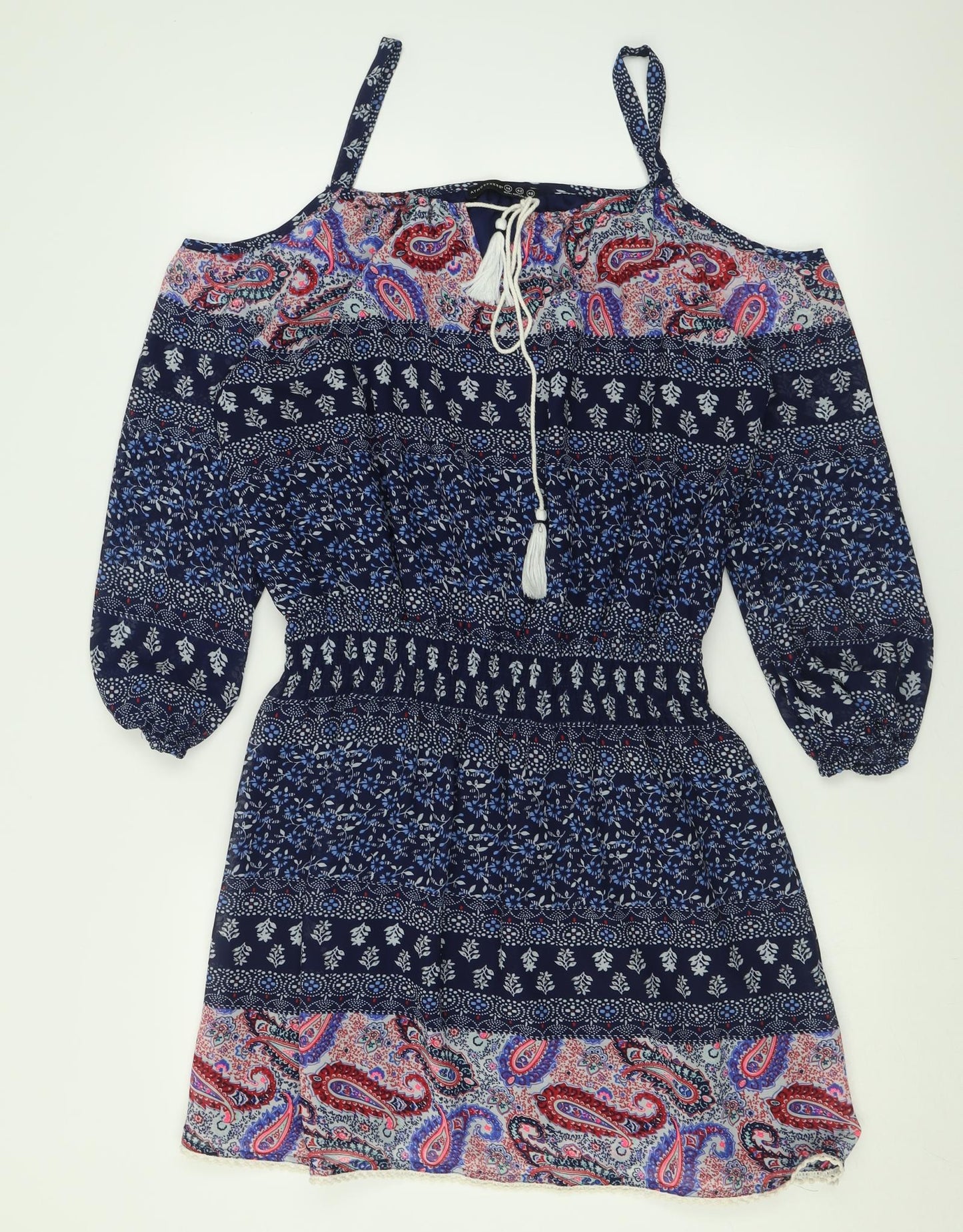 Atmosphere Womens Beige Geometric Polyester A-Line  Size 14   Pullover - Cold Shoulder