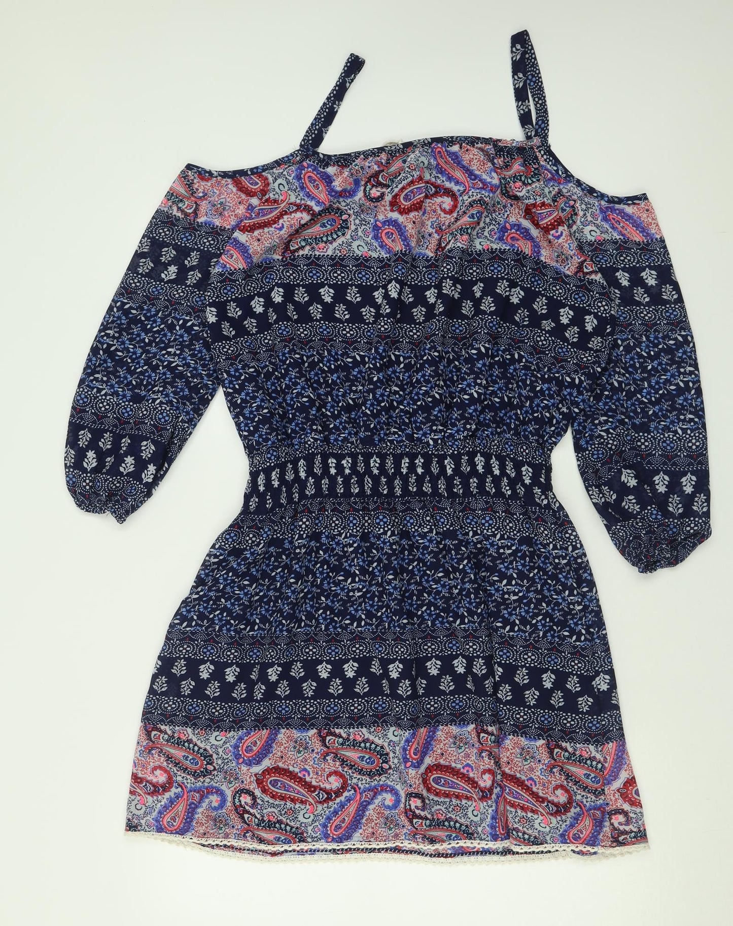 Atmosphere Womens Beige Geometric Polyester A-Line  Size 14   Pullover - Cold Shoulder