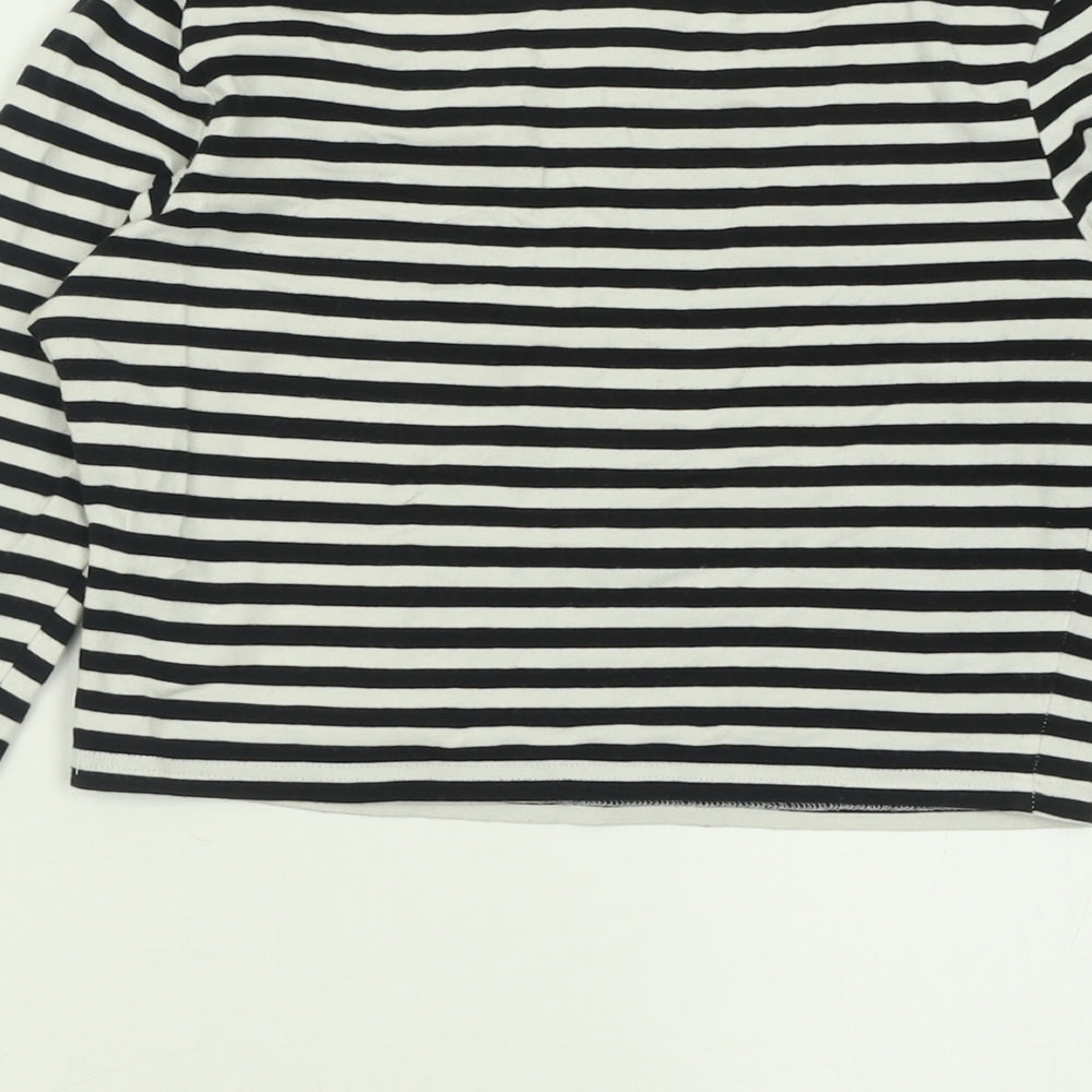 H&M Womens White Striped Cotton Cropped T-Shirt Size S Boat Neck