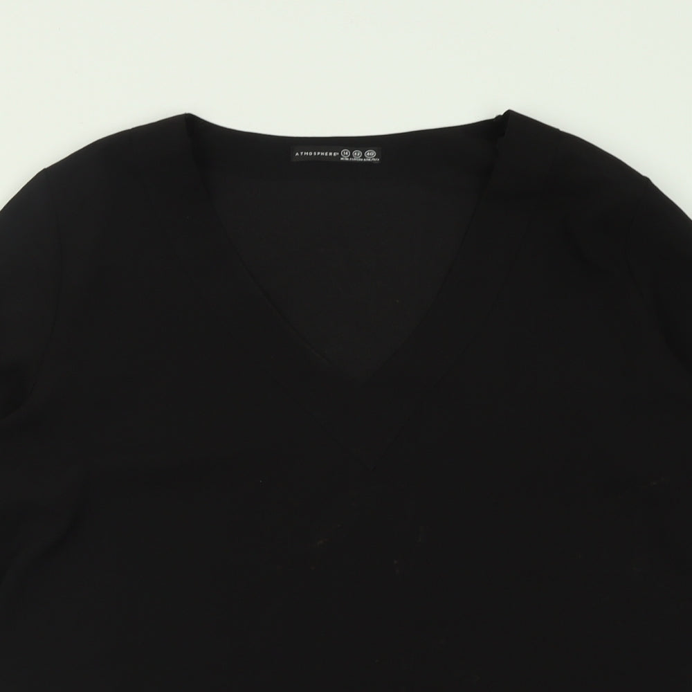 Atmosphere Womens Black  Polyester Basic Blouse Size 14 V-Neck