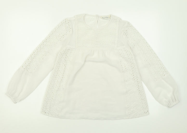 Miss Selfridge Womens White Polyester Basic Blouse Size 8 Crew Neck