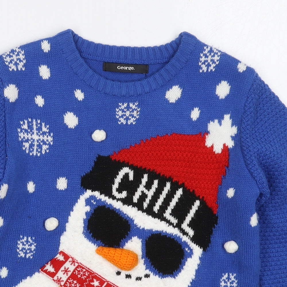 George Boys Blue Crew Neck  Acrylic Pullover Jumper Size 7-8 Years  Pullover - Snowman