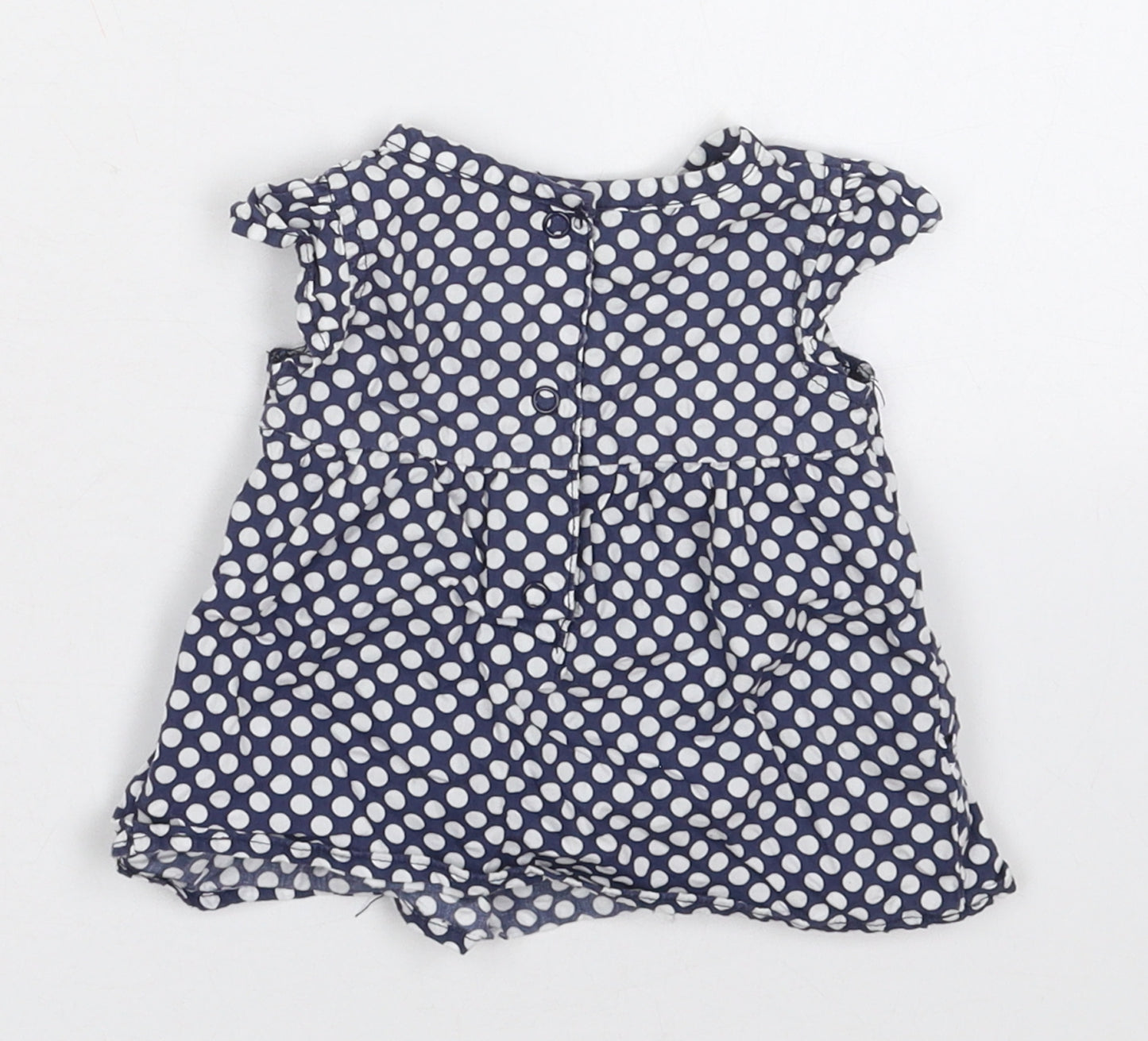 Carters Girls Blue Polka Dot Cotton Basic Blouse Size 0-3 Months Round Neck Button