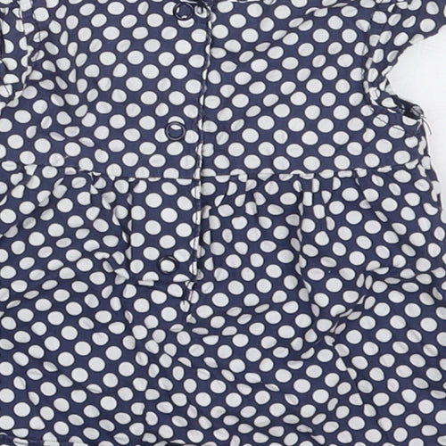 Carters Girls Blue Polka Dot Cotton Basic Blouse Size 0-3 Months Round Neck Button