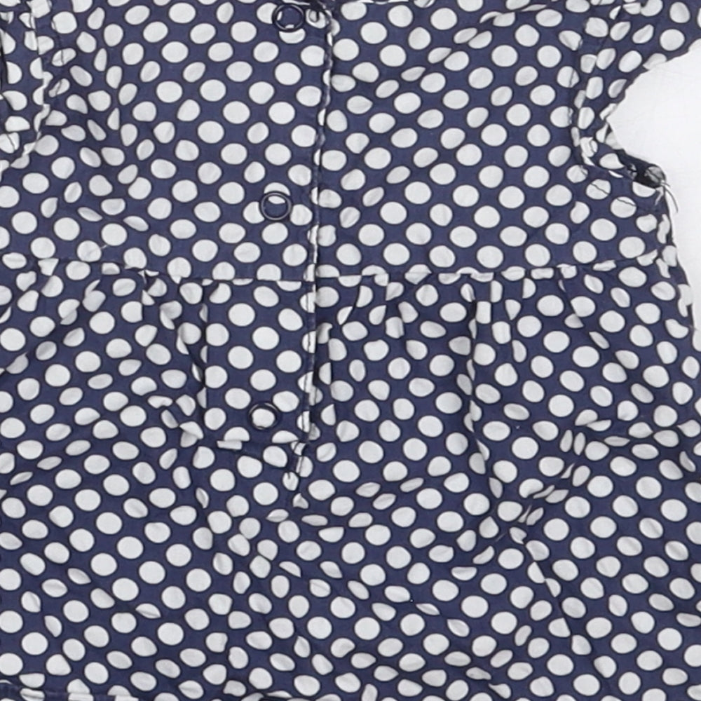Carters Girls Blue Polka Dot Cotton Basic Blouse Size 0-3 Months Round Neck Button