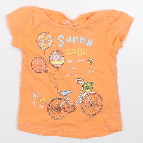 Dunnes Girls Orange  Cotton Basic T-Shirt Size 2-3 Years Crew Neck Pullover - Sunny Days Bicycle
