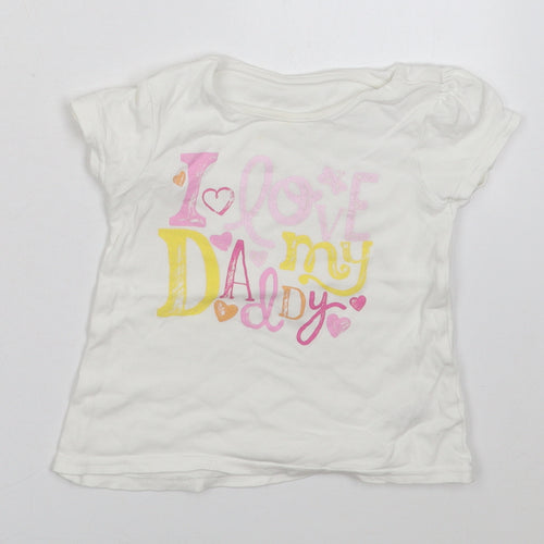 George Girls White  Cotton Basic T-Shirt Size 18-24 Months Crew Neck Pullover - I Love My Daddy
