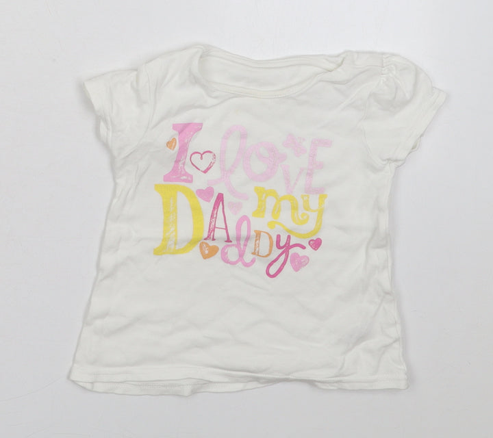 George Girls White Cotton Basic T-Shirt Size 18-24 Months Crew Neck Pullover - I Love My Daddy