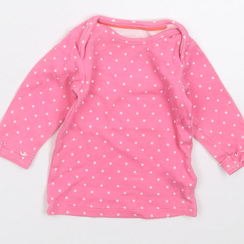 Marks and Spencer Girls Pink Polka Dot Cotton Basic T-Shirt Size 0-3 Months Crew Neck Pullover