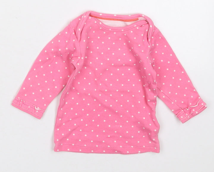 Marks and Spencer Girls Pink Polka Dot Cotton Basic T-Shirt Size 0-3 Months Crew Neck Pullover