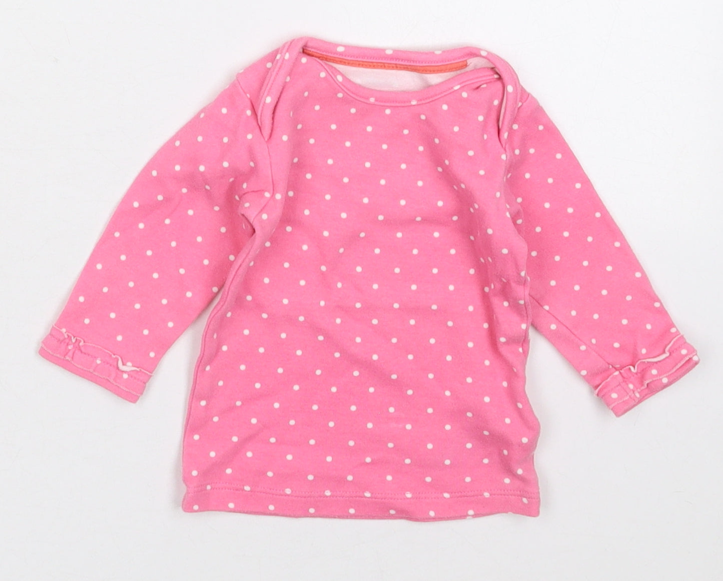 Marks and Spencer Girls Pink Polka Dot Cotton Basic T-Shirt Size 0-3 Months Crew Neck Pullover
